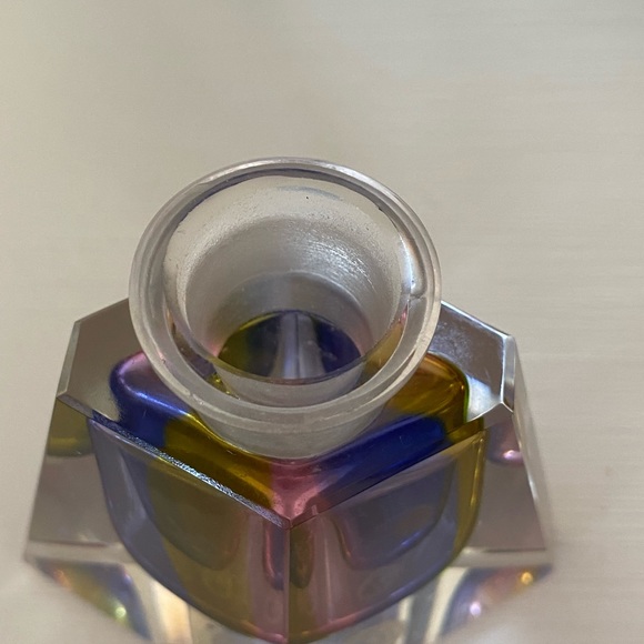 Vintage Irice Heavy Cut Glass Rainbow Perfume Bottle purple blue yellow - Picture 3 of 8